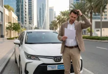 a man making a mistake when renting a car in Dubai