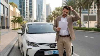 a man making a mistake when renting a car in Dubai