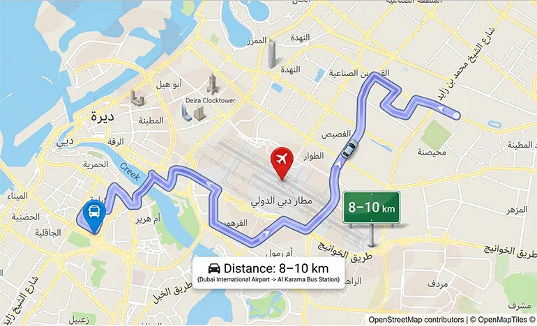 Distance from Dubai Airport to Al Karama