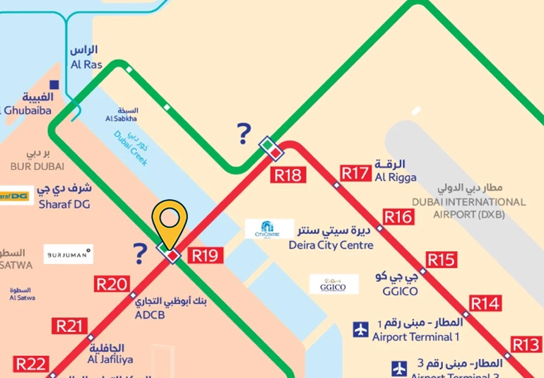 Red Line & Green Line metro station dubai