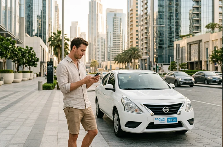 a tourist looking for monthly car rental in Dubai
