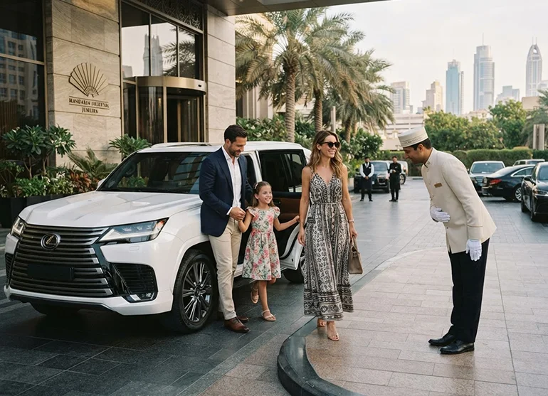 a family renting Lexus in Dubai