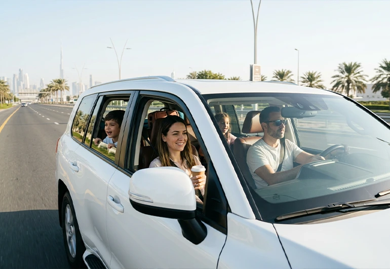 a family in road trip in Dubai