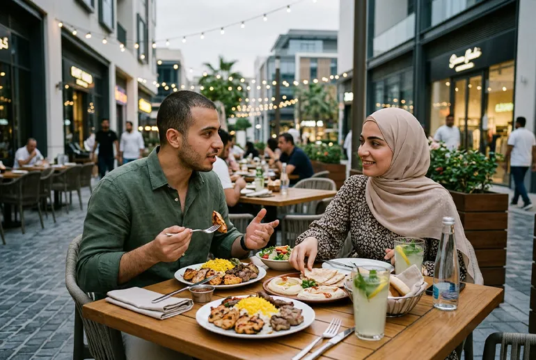 a couple dining out in Dubai