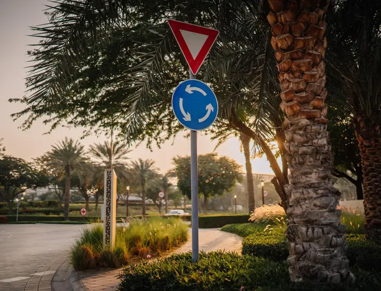 Roundabout signs in Dubai