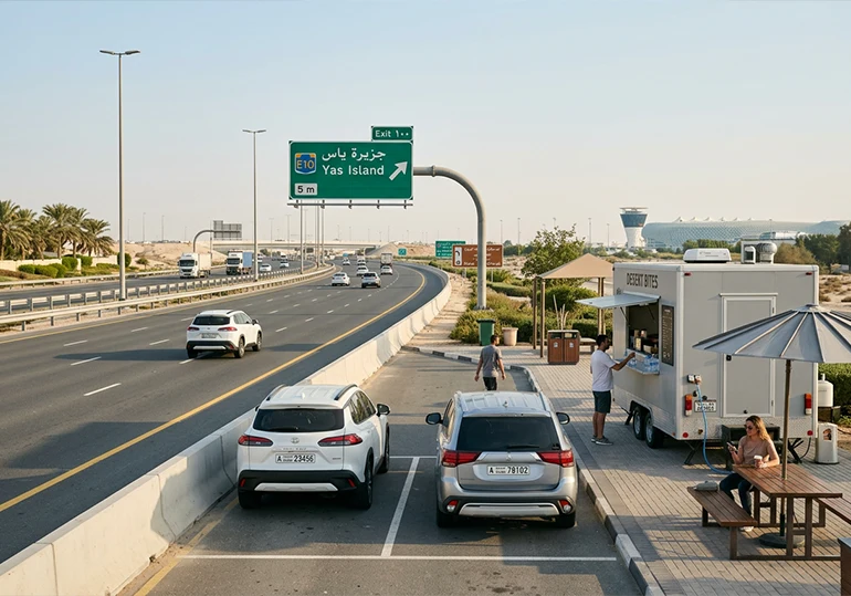 Stops and destinations near the Dubai to Abu Dhabi route