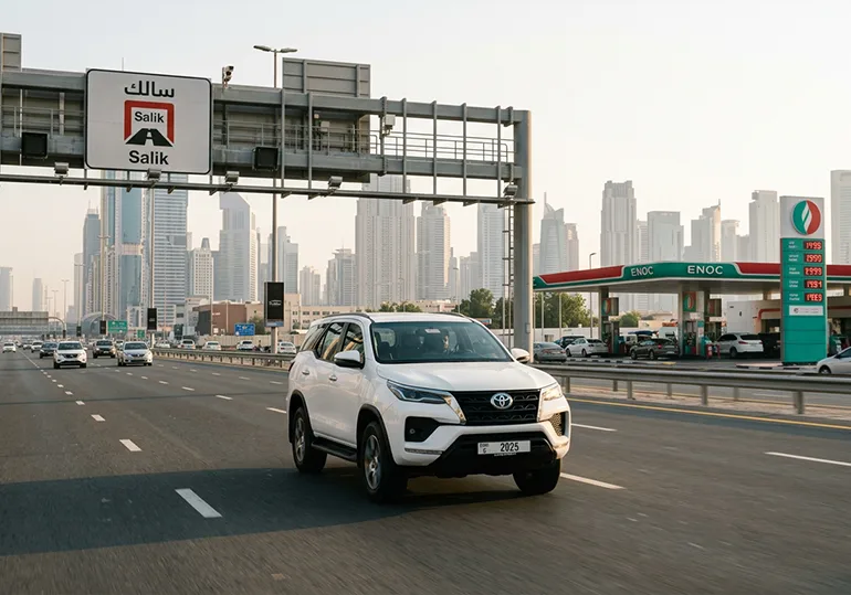a car in Dubai-Abu Dhabi road